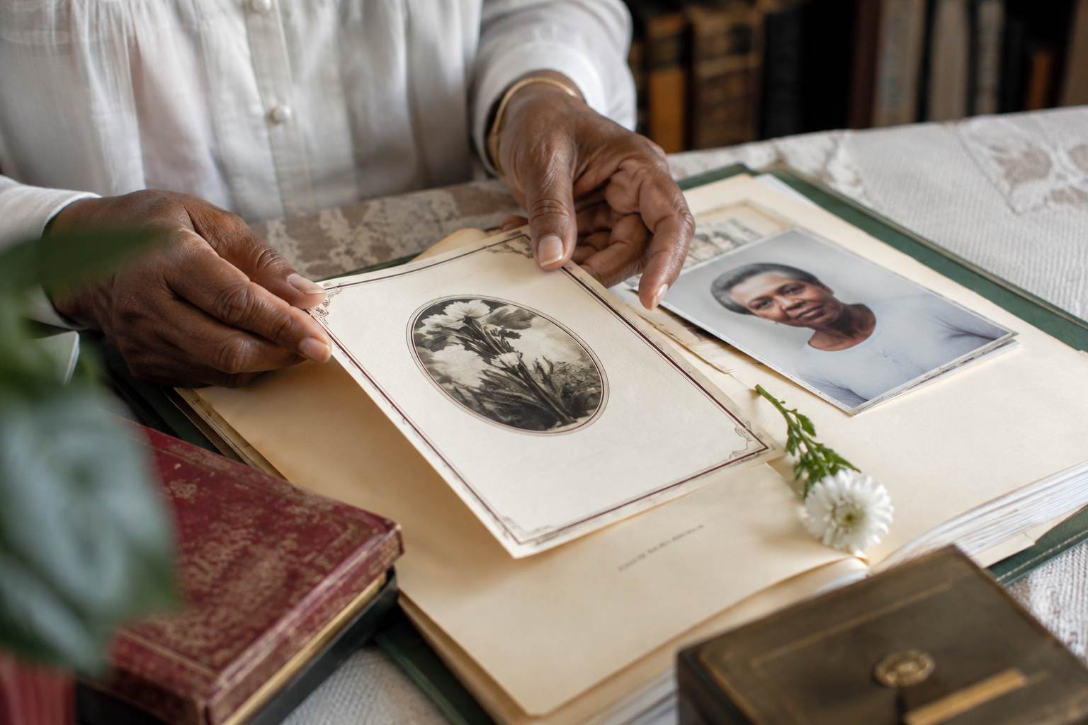 A family memorial photograph and carefully preserved records